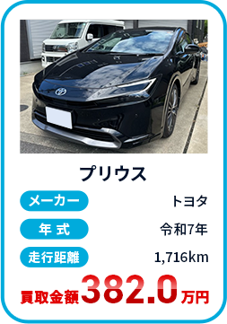 プリウス メーカー トヨタ 年式 令和7年 走行距離 1,716km 買取金額382.0万円